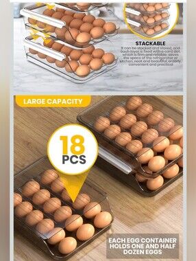 Stackable Clear Egg Storage Container - 18pcs Capacity